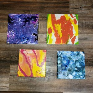 Set of 4 Pour Paintings: Serene, Elevate, Bliss, and Balance
